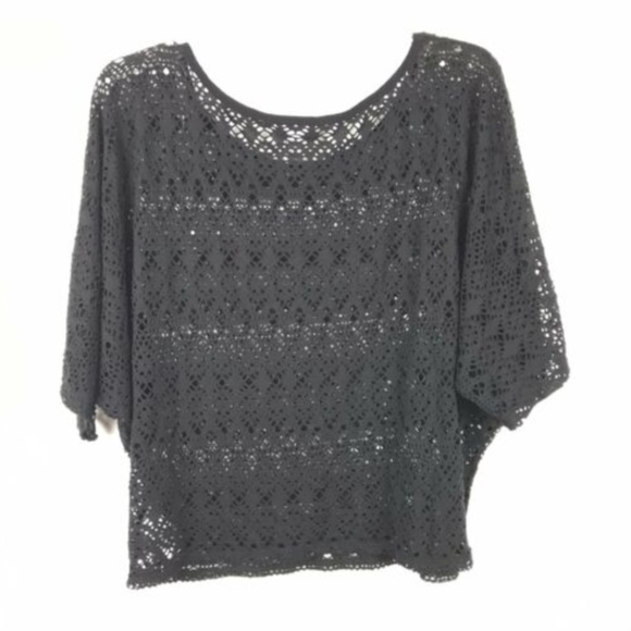 Bisou Bisou Open Knit Short Sleeve Over Shirt Top - Picture 6 of 6